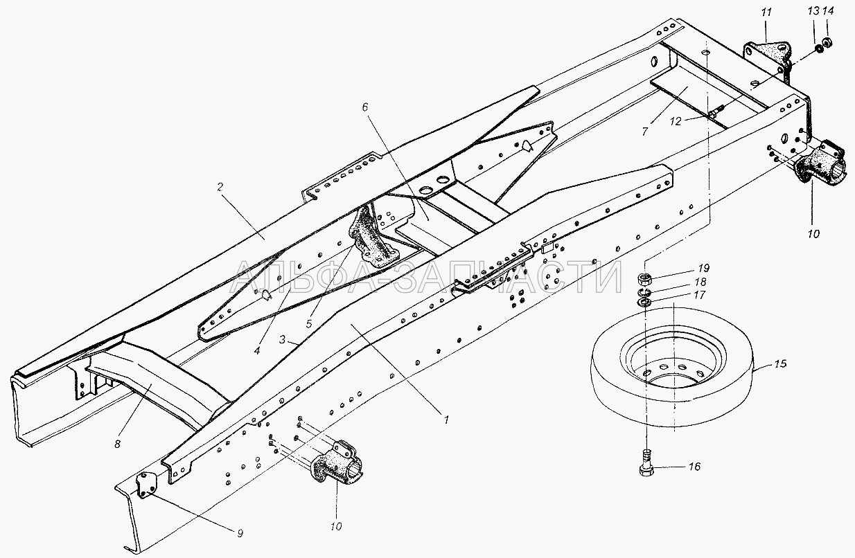 Рама МАЗ-64226 Установка запасного колеса (202250 Болт М20х1,5-6gх55) 